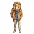 Vintage Watercolor Lion Illustration In Realistic Style