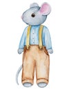 Cute Watercolor mouse boy Royalty Free Stock Photo