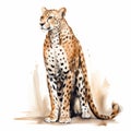 Vintage Watercolor Painting Of A Cheetah In Pensive Pose Royalty Free Stock Photo