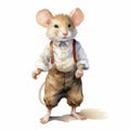 Vintage Watercolor Painting Of Stylish Mouse In Suspenders