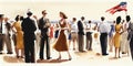 Vintage watercolor people dancing party on beach