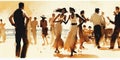 Vintage watercolor people dancing party on beach