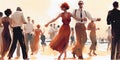 Vintage watercolor people dancing party on beach