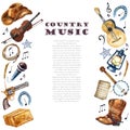 Watercolor country music set. Hand draw illustrations.