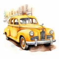 Vintage Taxi Cab Watercolor Clipart Illustration On White Background Royalty Free Stock Photo