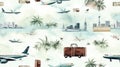 Vintage Watercolor Style Seamless Pattern of Airport Signs and Symbols AI Generated Royalty Free Stock Photo