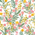 Vintage Watercolor Wallpaper of hand drawn Flowers and Leaf.