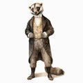 Vintage Watercolored Badger Illustration Of Single Figure