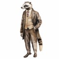 Vintage Watercolored Badger Illustration - Single Full Body Figur