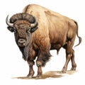 Vintage Watercolored Bison Illustration Of Single Full Body Figure