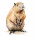 Vintage Watercolored Capybara Illustration In Full Body Pose