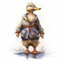 Vintage Watercolored Duck In Coat And Vest Concept Art