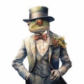 Vintage Watercolored Lizard In Top Hat And Tie