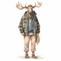 Vintage Watercolored Moose Illustration - Full Body Single Figur