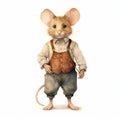Vintage Watercolored Mouse With Victorian-era Clothing