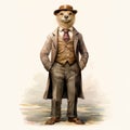 Vintage Watercolored Otter Art: Beautiful Single Figure In Full Body