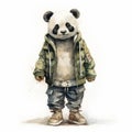 Vintage Watercolored Panda Illustration With Gritty Urban Realism