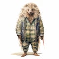 Vintage Watercolored Porcupine Illustration - Single Full Body Figur