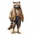 Vintage Watercolored Raccoon Illustration - Full Body No Background