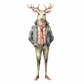 Vintage Watercolored Reindeer Illustration Of A Single Figure