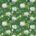 Vintage Waterlily Flowers in Watercolor Style. Seamless Background