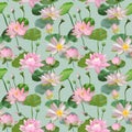 Vintage Waterlily Flowers in Watercolor Style. Seamless Background