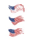 Vintage waving USA flag set. Vector waving American flags on grunge texture. Royalty Free Stock Photo