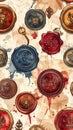 Vintage Wax Seals on Aged Parchment Background Royalty Free Stock Photo