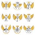 Vintage Weapon Emblems set. Heraldic Coat of Arms, vintage vector emblems collection.