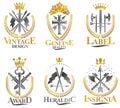 Vintage Weapon Emblems set. Heraldic Coat of Arms, vintage vector emblems collection