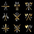 Vintage Weapon Emblems set. Heraldic Coat of Arms.