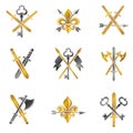 Vintage Weapon Emblems set. Heraldic signs vector vintage elements collection. Royalty Free Stock Photo