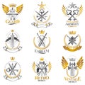 Vintage Weapon Emblems set. Vintage vector design elements collection. Retro style label, heraldry.