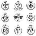 Vintage Weapon Emblems set. Vintage vector design elements collection. Retro style label, heraldry.