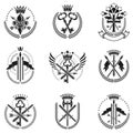 Vintage Weapon Emblems set. Vintage vector design elements collection. Retro style label, heraldry.