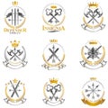 Vintage Weapon Emblems set. Vintage vector design elements collection. Retro style label, heraldry.