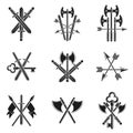 Vintage Weapon Emblems set. Vintage vector design elements collection. Retro style label, heraldry.