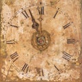 Vintage Weathered Clock Face With Time Set To A Few Minutes To Twelve O Clock