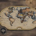 A vintage, weathered map with intricate details and compass rose2, Generative AI Royalty Free Stock Photo