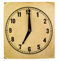 Vintage weathered paper clock face. 7 am. Royalty Free Stock Photo