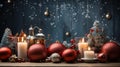 Vintage web banner with candles and Christmas background deco