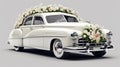 Vintage Wedding Car Decorated with Flowers. decoration on wedding car Royalty Free Stock Photo