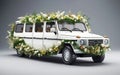 Vintage Wedding Car Decorated with Flowers. decoration on wedding car Royalty Free Stock Photo