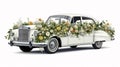 decoration on wedding car. Vintage Wedding Car Decorated with Flowers Royalty Free Stock Photo