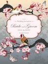 Vintage wedding card with blooming cherry