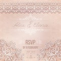 Vintage Wedding card or invitation with abstract lace seamless background and borders. vector Royalty Free Stock Photo