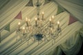 A vintage wedding chandelier and bunting