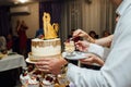 Vintage Wedding Decoration Naked Cake MR and MRs Gold Royalty Free Stock Photo