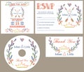 Vintage wedding design template se.Colored doodles Royalty Free Stock Photo