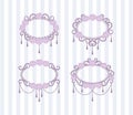 Vintage wedding frames with roses and beads on a striped background Royalty Free Stock Photo